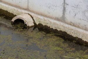 Água com plantas sobre a água do esgoto